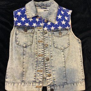 Topshop Moto Denim USA Flag Denim Vest - Size US 6